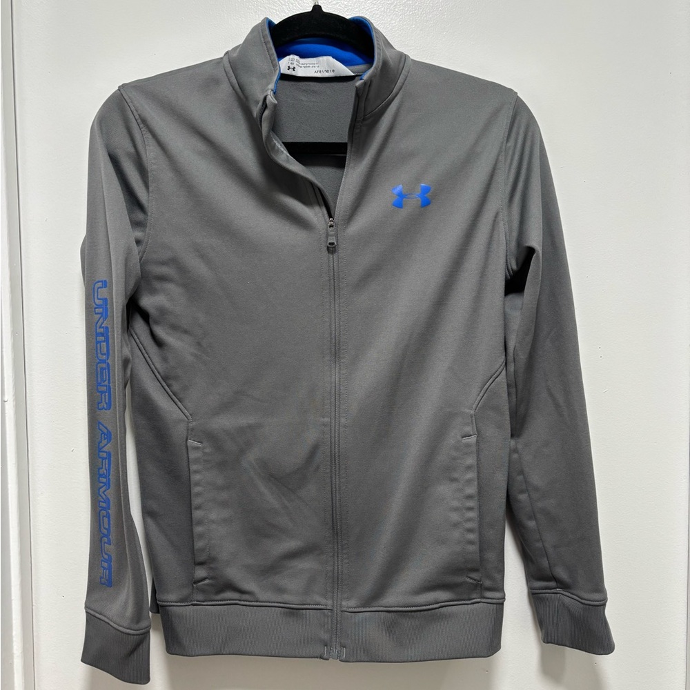 Under Armour Youth Large Gray Performance Jacket with Blue Accents